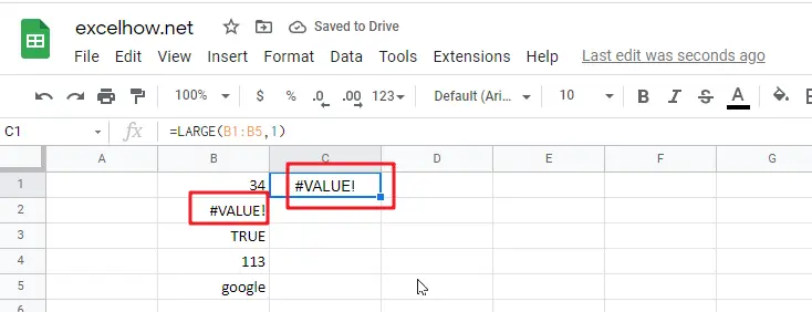 google sheets LARGE function1