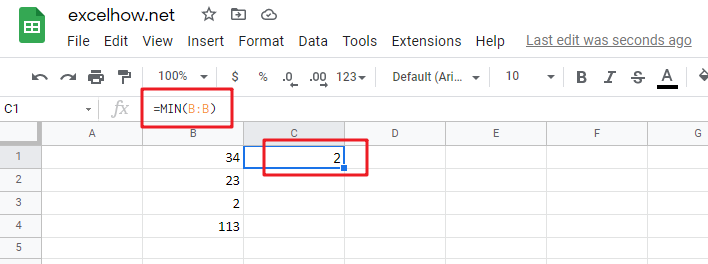 google sheets MIN function1