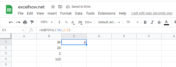 google sheets SUBTOTAL Function1