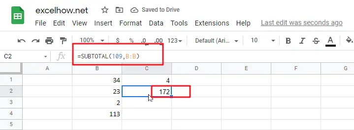 google sheets SUBTOTAL Function2