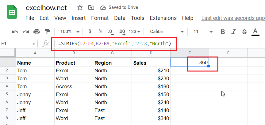 Google Sheets SUMIFS Function