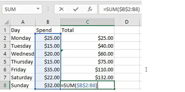 Calculate Cumulative Totals with Excel SUM Function1