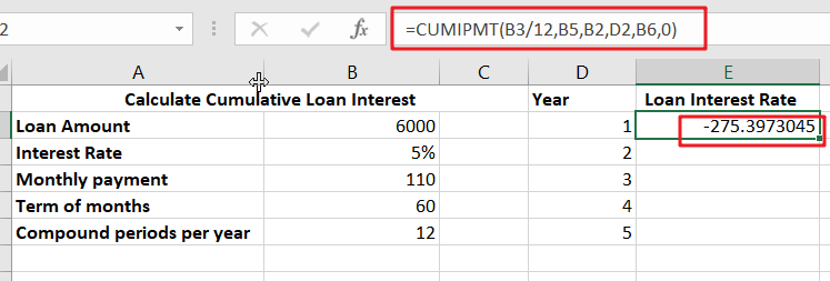 Calculate loan interest in given year1