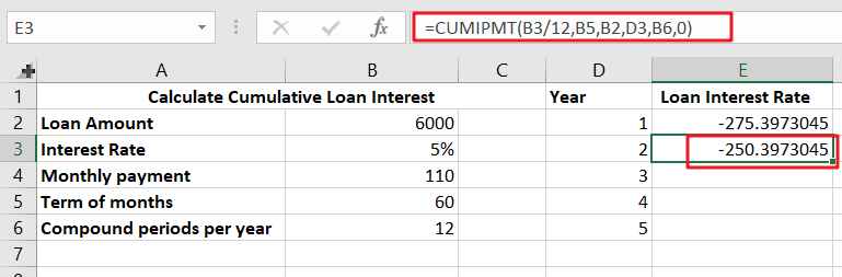 Calculate loan interest in given year1