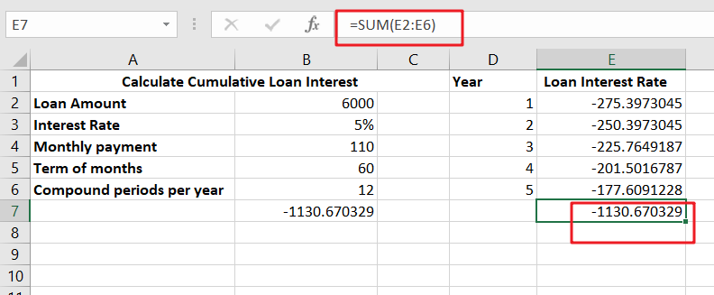 Calculate loan interest in given year1