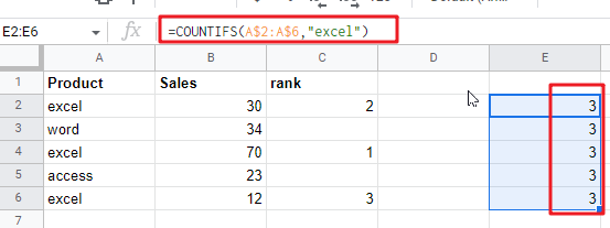 Rank Based on Specific Value in google sheets1