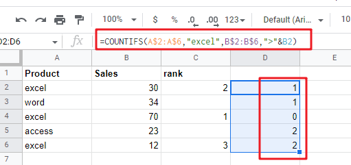 Rank Based on Specific Value in google sheets5