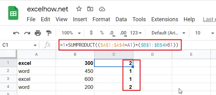 Rank Data with Multiple Criteria in google sheets1
