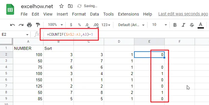 Rank Numeric Values with Duplicate in Google Sheets1