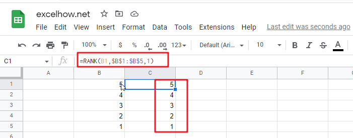 Reverse Rank Order in google sheets1