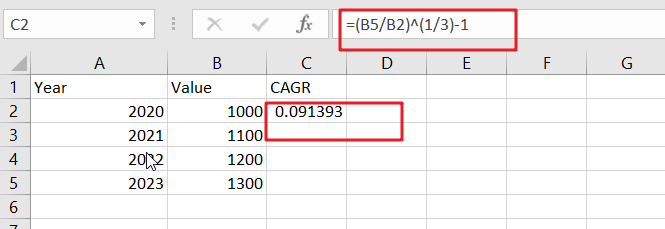 cagr formula examples in excel1