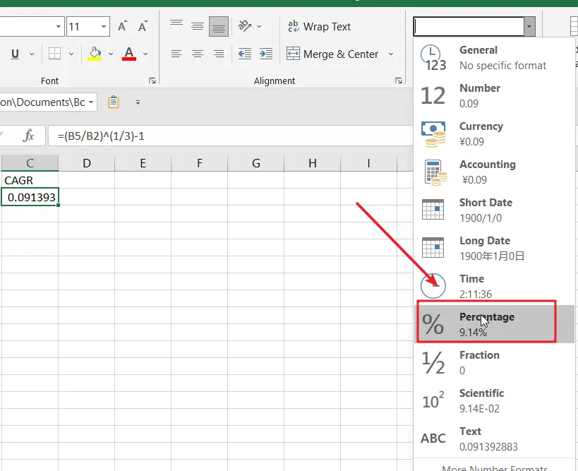 cagr formula examples in excel1