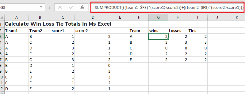 Calculate Win Loss Tie Free Excel Tutorial
