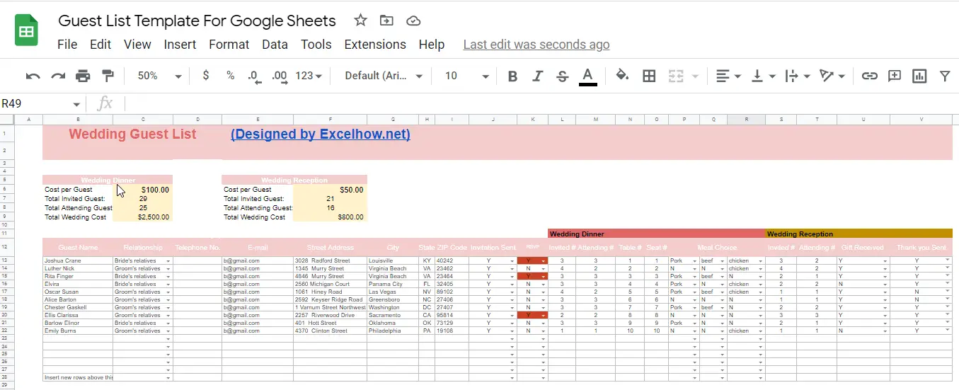 Free Wedding Guest List Templates For Google Sheets1