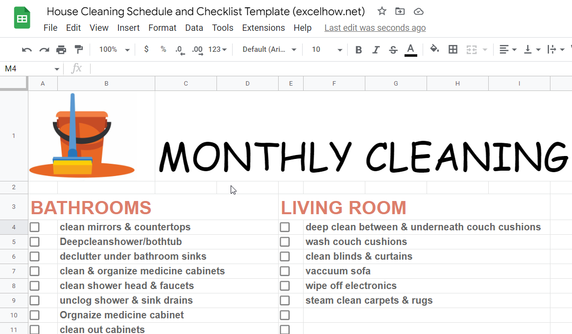 free cleaning schedule checklist template7-1