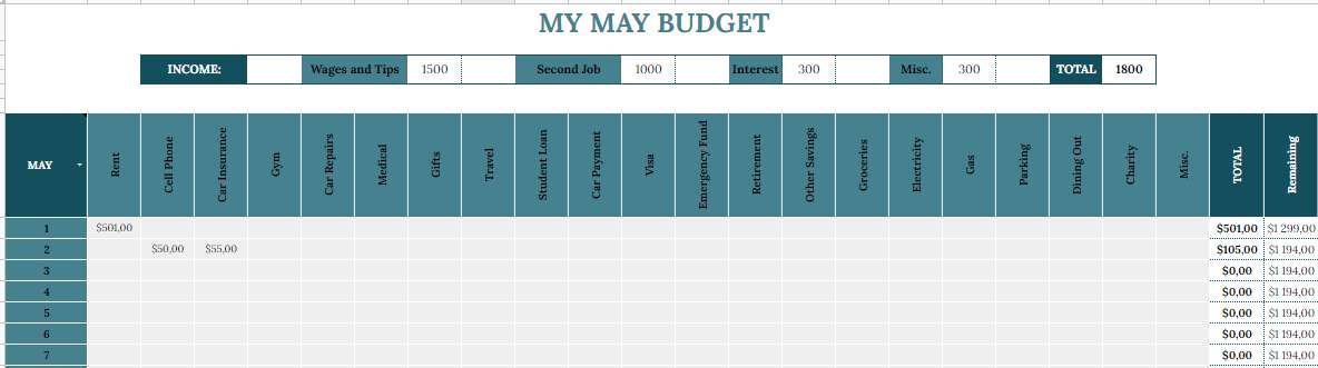 free personal monthly budget template6-1