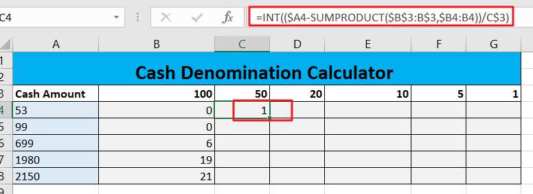 Cash denomination calculator