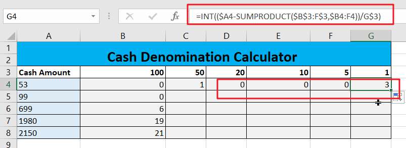 Cash denomination calculator