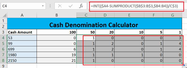 Cash denomination calculator