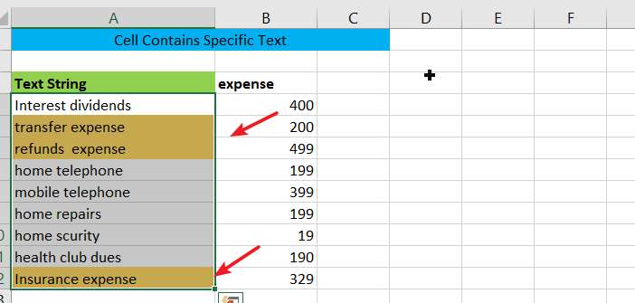 Cell contains specific text