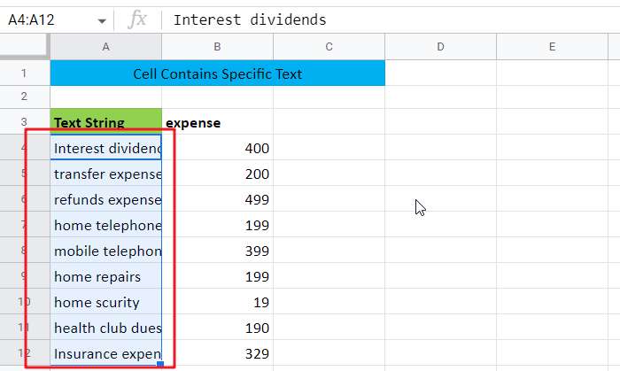 Cell contains specific text