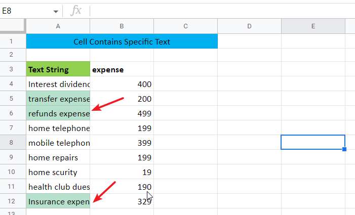 Cell contains specific text