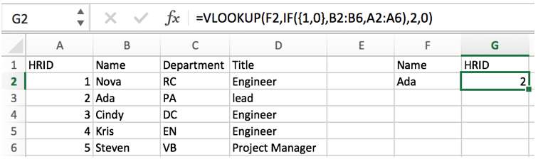 VLOOKUP Reverse Lookup