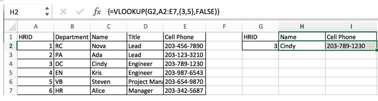 VLOOKUP to Return Multiple Column Values