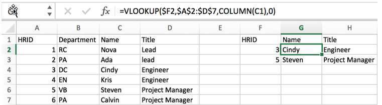 VLOOKUP to Return Multiple Column Values5