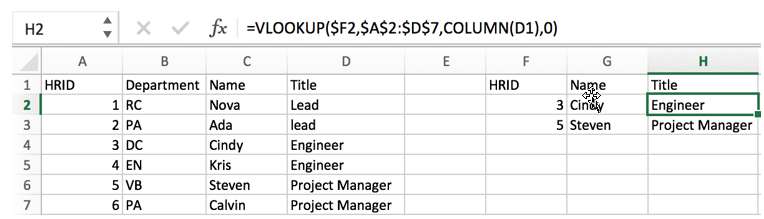 VLOOKUP to Return Multiple Column Values5