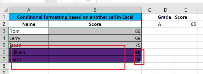 Conditional formatting based on another cell in Google Sheets Excel1