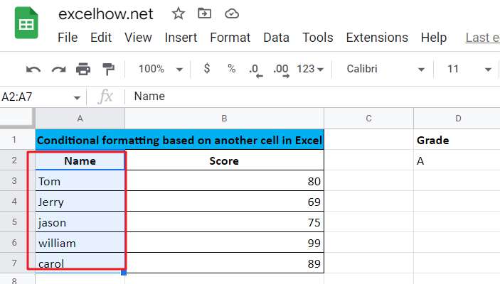 Conditional formatting based on another cell in Google Sheets Excel1