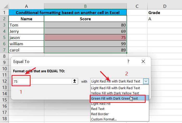 Conditional formatting based on another cell in Google Sheets Excel1