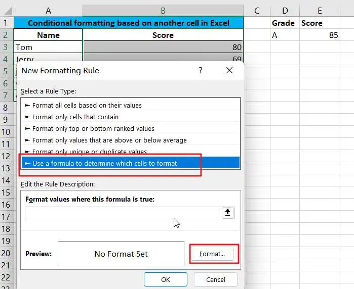 Conditional formatting based on another cell in Google Sheets Excel1