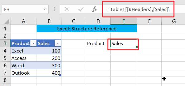  Excel Structure Reference 