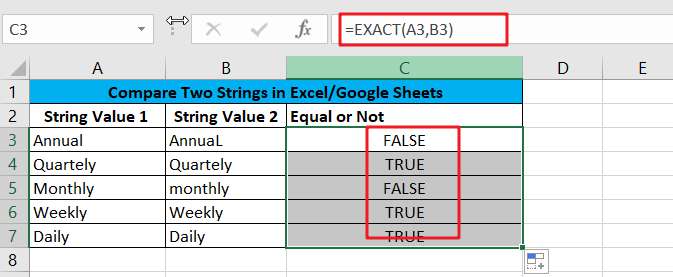  Compare Two Strings in Excel/Google Sheets 