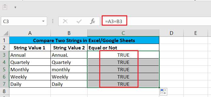 Compare Two Strings in Excel/Google Sheets