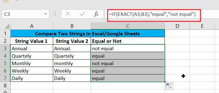  Compare Two Strings in Excel/Google Sheets 