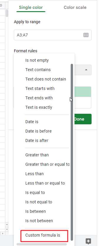 Highlight Cells Based on Another Column in Google Sheets