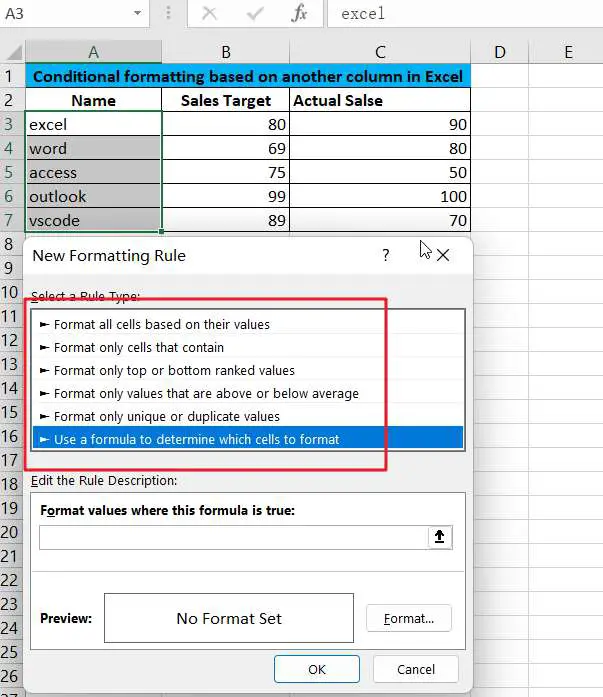 Highlight Cells Based on Another Cell in Excel