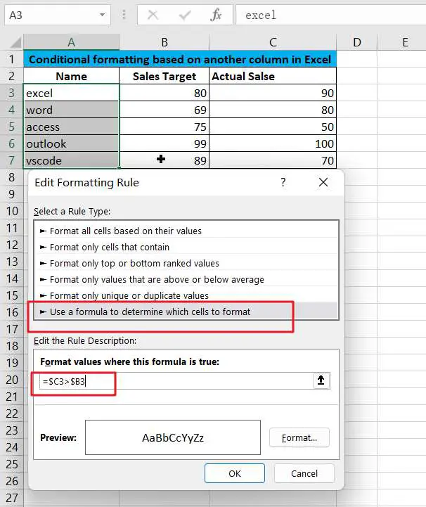 Highlight Cells Based on Another Cell in Excel