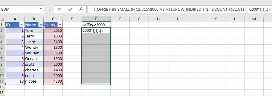 Excel Array Construction