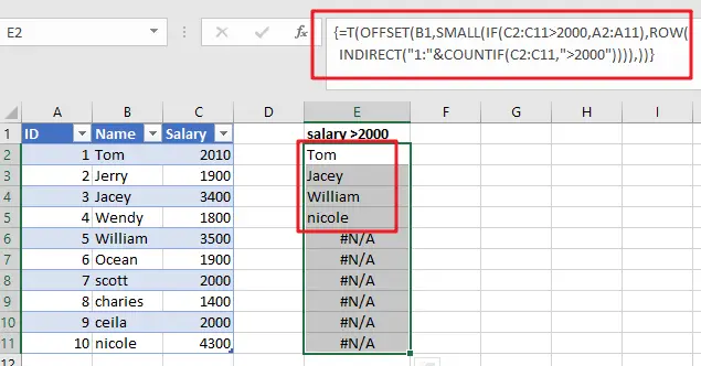 Excel Array Construction