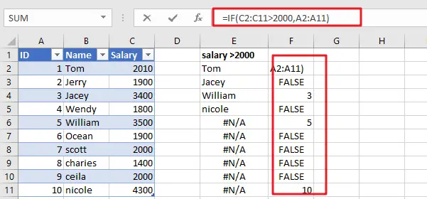 Excel Array Construction