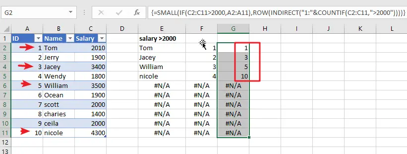 Excel Array Construction