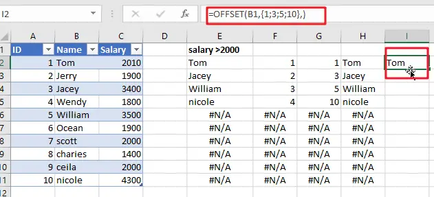 Excel Array Construction