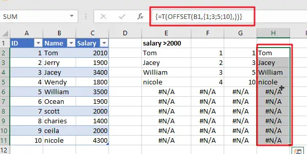 Excel Array Construction