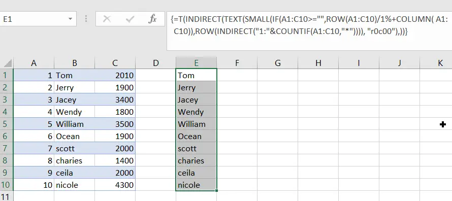 Excel Array Construction