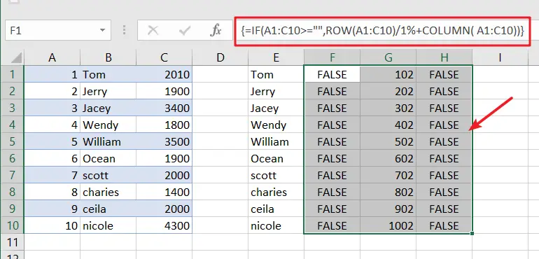 Excel Array Construction