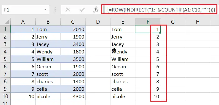 Excel Array Construction